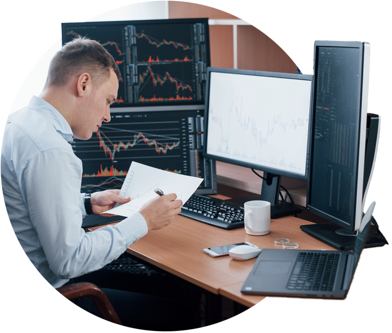 man working on chart pattern